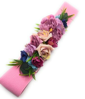 Ceinture Fleur Rose Pivoine Mauve Ruban 2