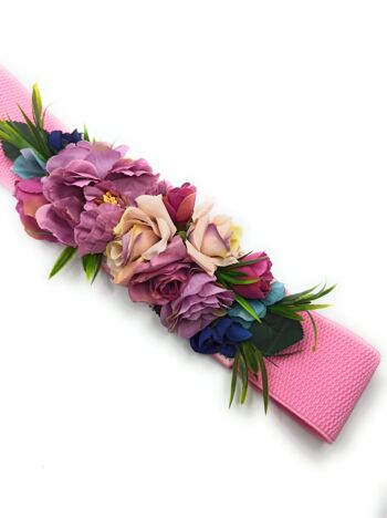 Ceinture Fleur Rose Pivoine Mauve Ruban 4