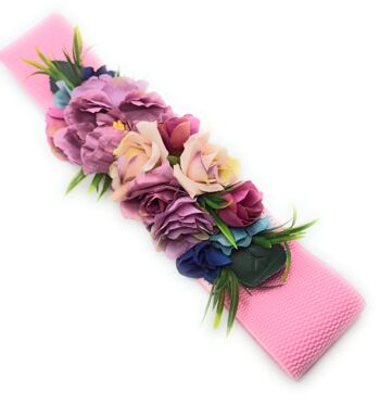 Ceinture Fleur Rose Pivoine Mauve Ruban 5