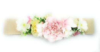 Ceinture Fleurie · Ruban Beige, Fleurs Roses 1