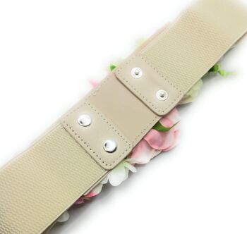 Ceinture Fleurie · Ruban Beige, Fleurs Roses 3