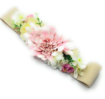 Ceinture Fleurie · Ruban Beige, Fleurs Roses 7