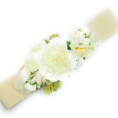 Flower Belt · Beige Ribbon, White Flowers