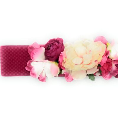 Cinturón de Flores · Cinta Fucsia, Flores Marfil Fucsia