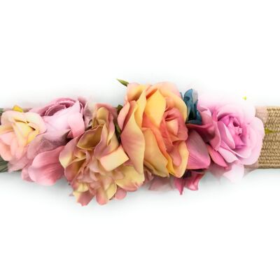 Ceinture Fleur Raphia Jaune Rose