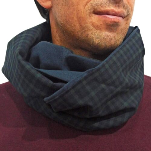 Bufanda Infinita Cuello Hombre · Cuadrados Verde Gris