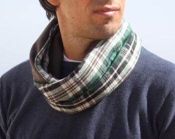 Foulard Homme Carrés Verts, Revers Marron 1