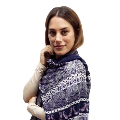 Large Knitted Scarf Blue Paisley