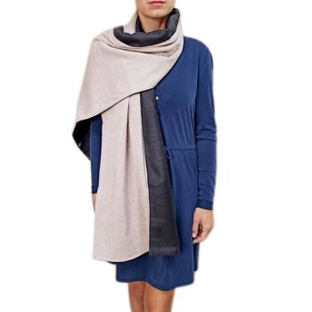 Grand Foulard Réversible Rose Gris 8