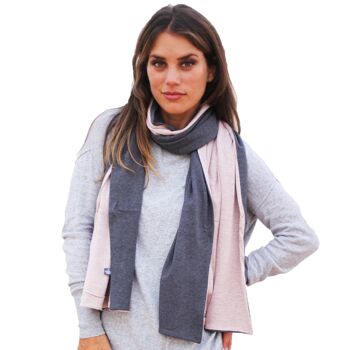 Grand Foulard Réversible Rose Gris 2