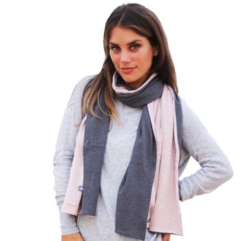 Grand Foulard Réversible Rose Gris 4