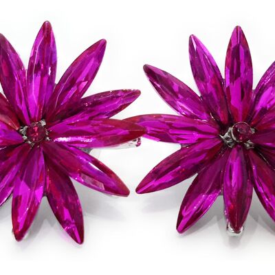Gänseblümchen-Kristallohrringe Helles Fuchsia, Silber