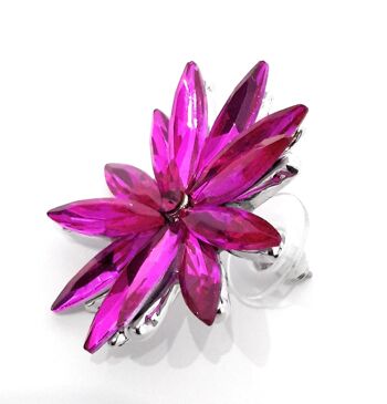 Boucles d'Oreilles Daisy Cristaux Fuchsia Clair, Argent 4