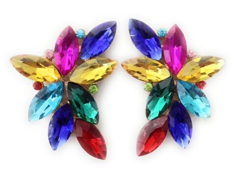 Pendientes Espectaculares Florales · Cristales Multicolor, Oro