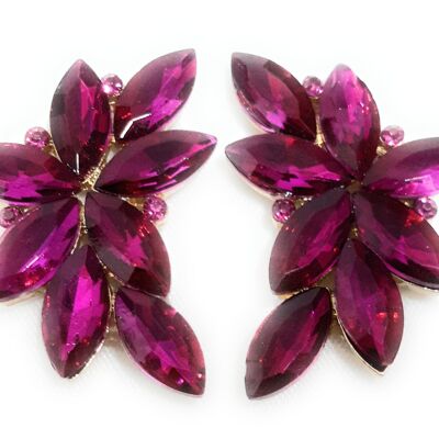 Spectacular Floral Earrings Fuchsia Crystals, Gold