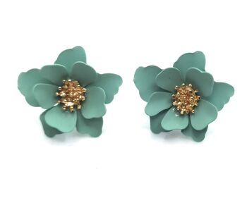 Boucles d'Oreilles Petites Fleurs Vert d'Eau 1