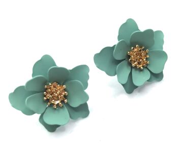 Boucles d'Oreilles Petites Fleurs Vert d'Eau 2