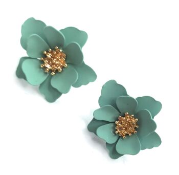 Boucles d'Oreilles Petites Fleurs Vert d'Eau 3