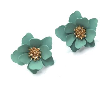 Boucles d'Oreilles Petites Fleurs Vert d'Eau 4