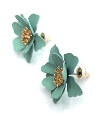 Boucles d'Oreilles Petites Fleurs Vert d'Eau 5