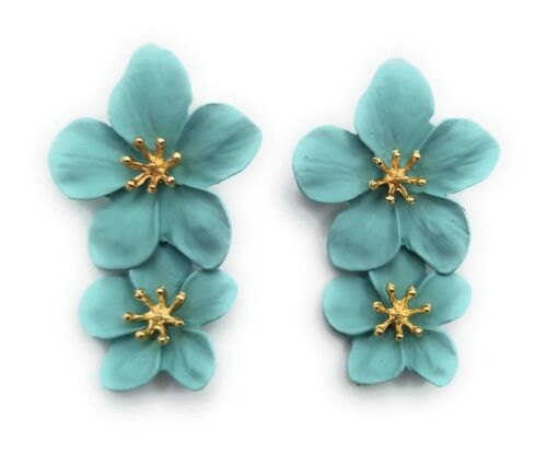 Pendientes Largos Doble Flor · Verde Agua