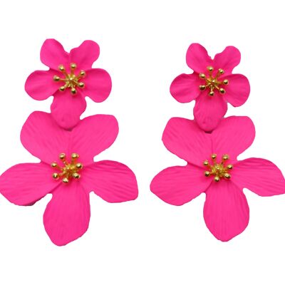 Lange Ohrringe mit doppelter Blume in Rosa