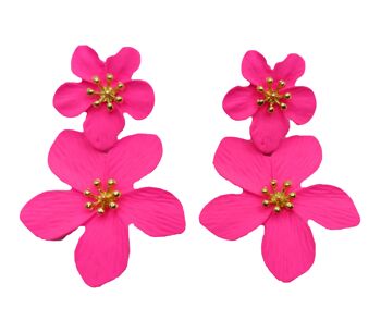 Boucles d'Oreilles Longues Double Fleur Rose 1