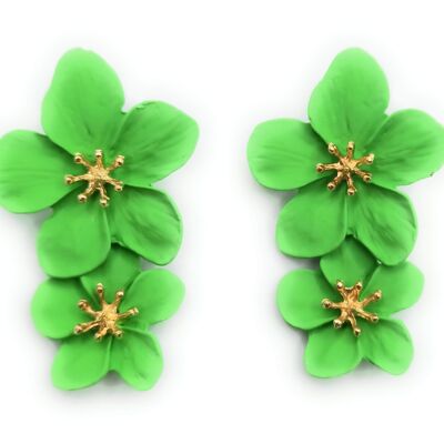 Double Flower Long Earrings Light Green
