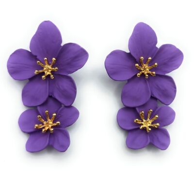 Long Double Flower Earrings Purple