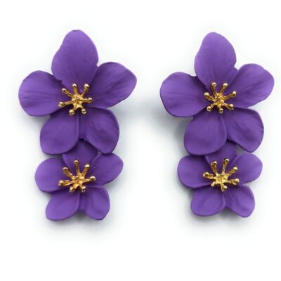 Long Double Flower Earrings Purple