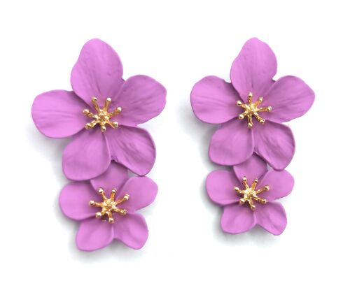 Pendientes Largos Doble Flor · Malva