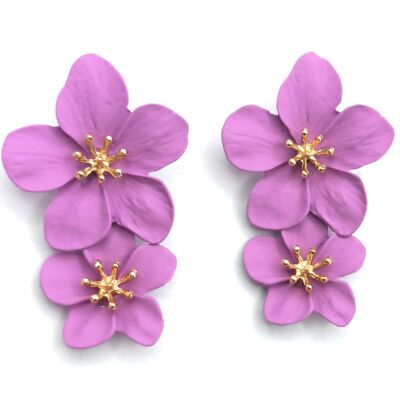 Double Flower Long Earrings Mauve