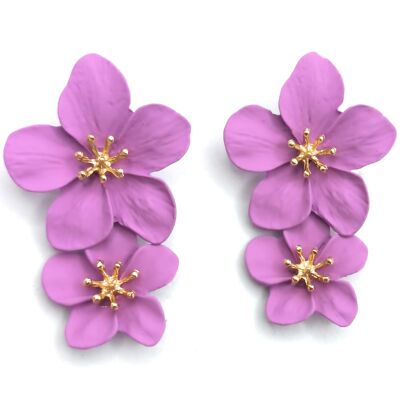 Double Flower Long Earrings Mauve