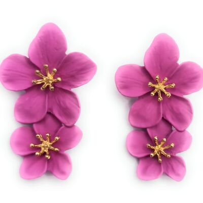 Double Flower Long Earrings Bougainvillea