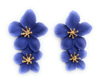 Boucles d'Oreilles Longues Double Fleur Bleu 1