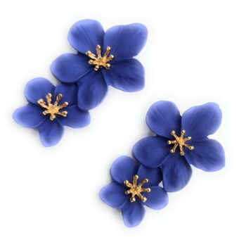 Boucles d'Oreilles Longues Double Fleur Bleu 5