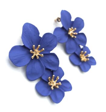 Boucles d'Oreilles Longues Double Fleur Bleu 6