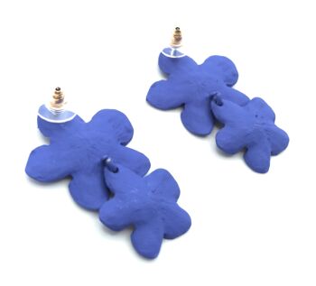 Boucles d'Oreilles Longues Double Fleur Bleu 8