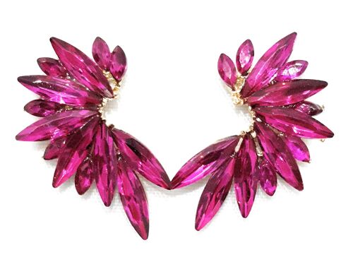 Pendientes Cristales Brillantes · Fucsia, Oro