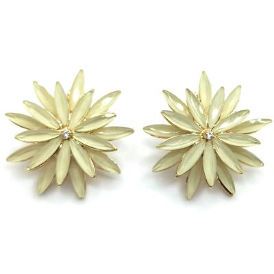 Daisy Crystal Earrings Ivory, Gold