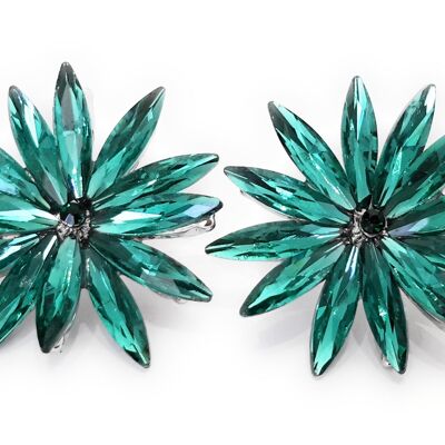 Daisy Crystal Earrings Emerald Green, Silver