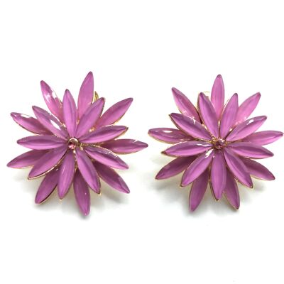 Boucles d'Oreilles Daisy Crystals Mauve, Doré