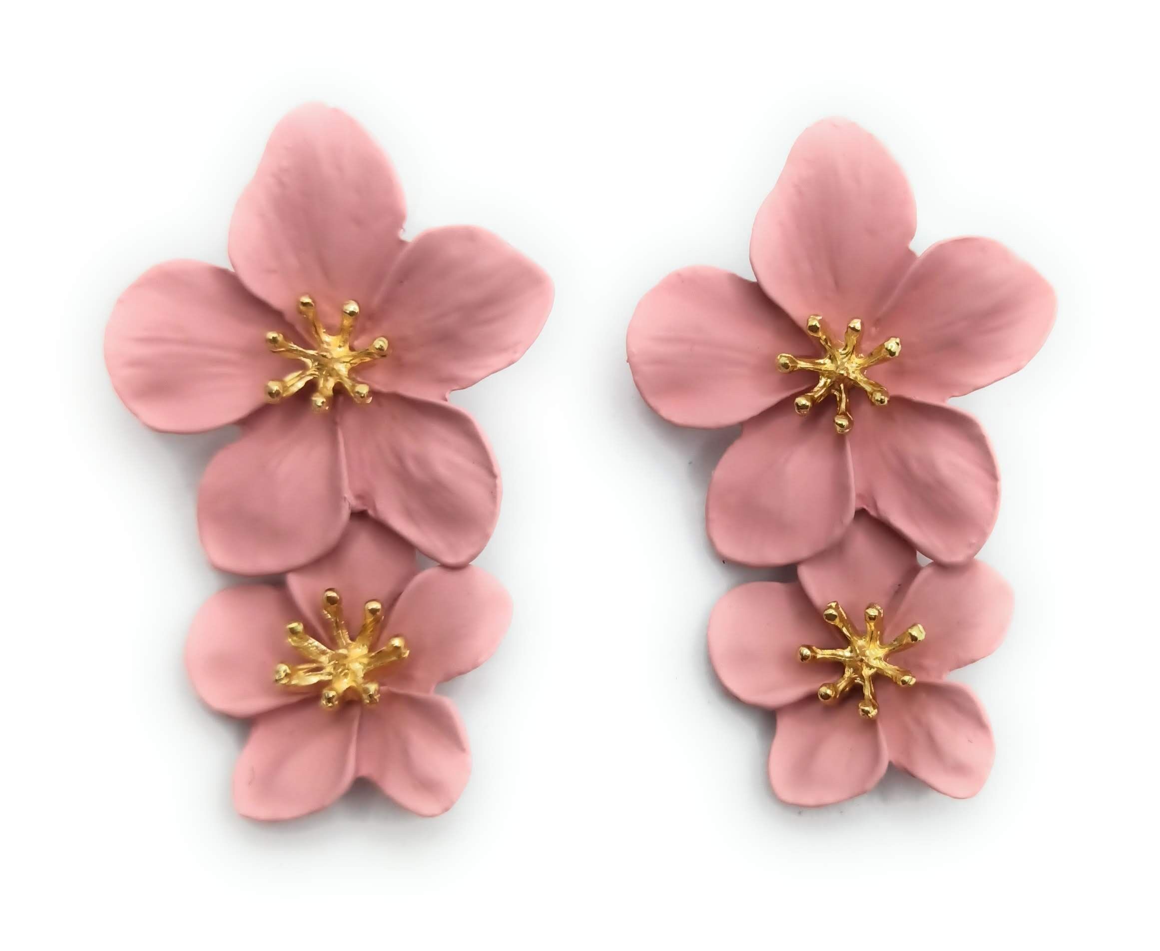 Orecchini Lunghi Fiore Doppio Rosa Antico