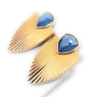 Long Golden Earrings Cobalt Blue Rays