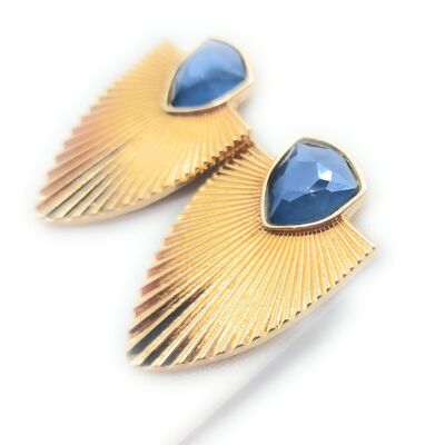 Long Golden Earrings Cobalt Blue Rays