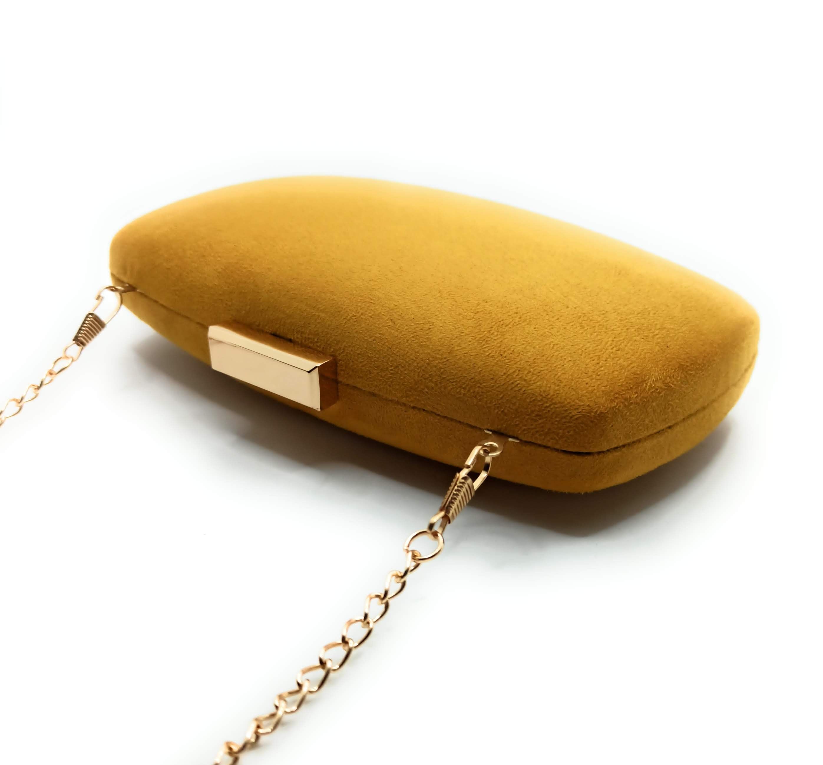 Mustard suede clutch discount bag