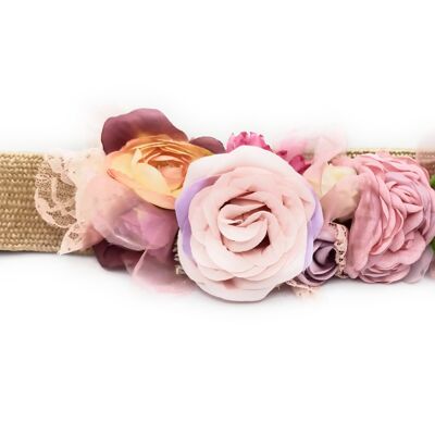 Cintura a fiori · Toni rosa rafia