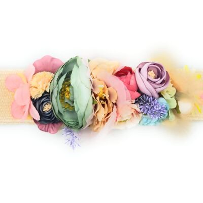 Ceinture Fleur Raphia Multi Pastel