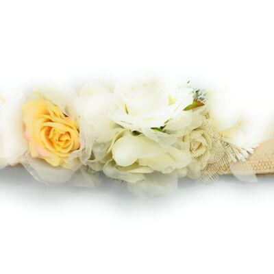 Ceinture Fleur Roses Blanches Raphia