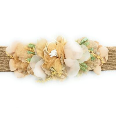 Cintura a fiori · Rafia beige